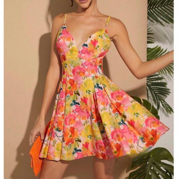 Dresses & Skirts - Floral Pleated Tie Back Cami Dress